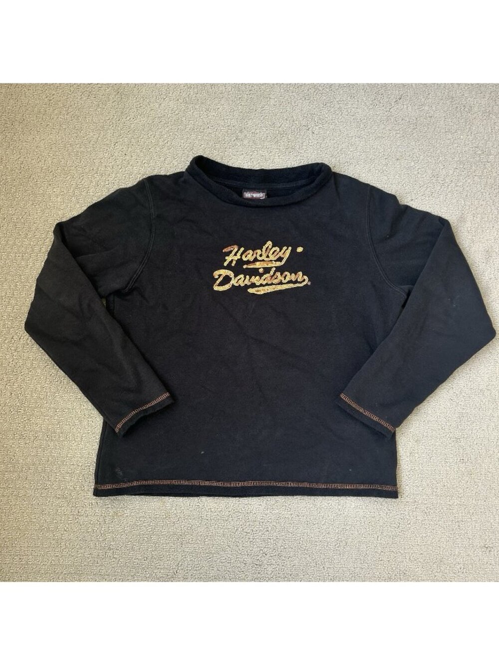 Vintage Harley Davidson Sequins Sweatshirt Women’s Long Sleeve Pullover Biker XS